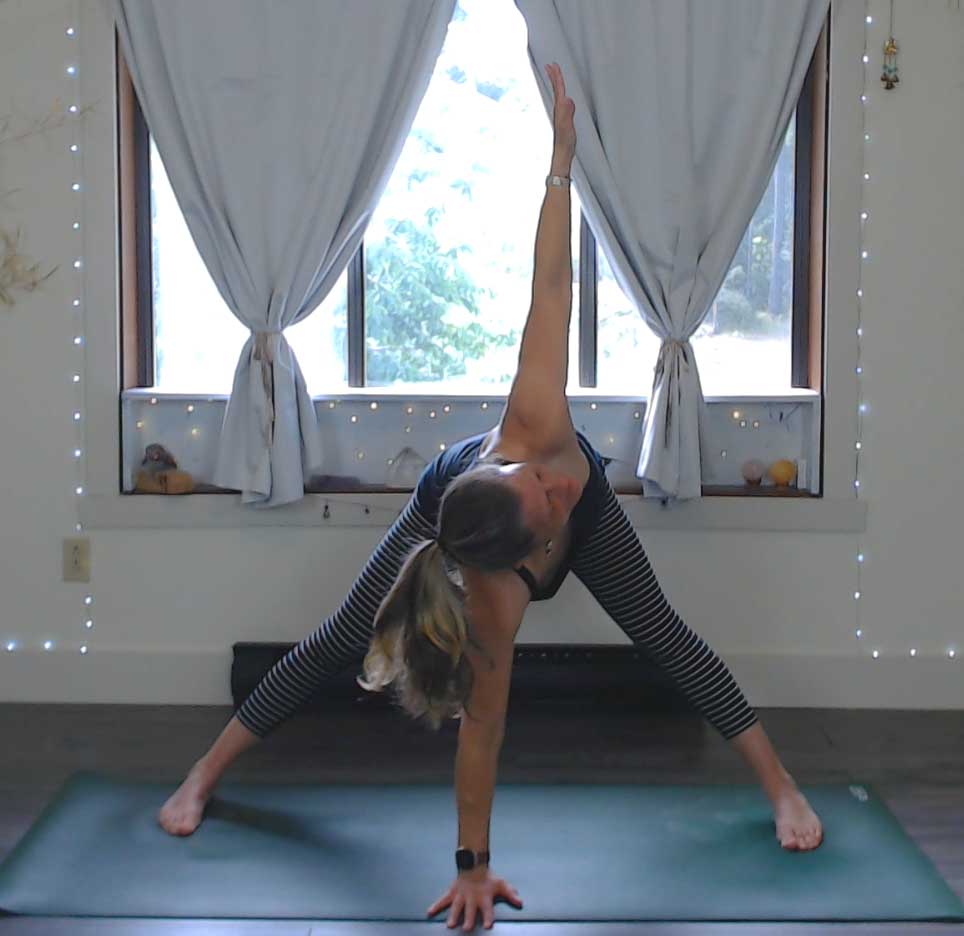 Revolved Wide Leg Forward Fold or Parivrtta Prasarita Padottanasana with Mumma Magma Yoga